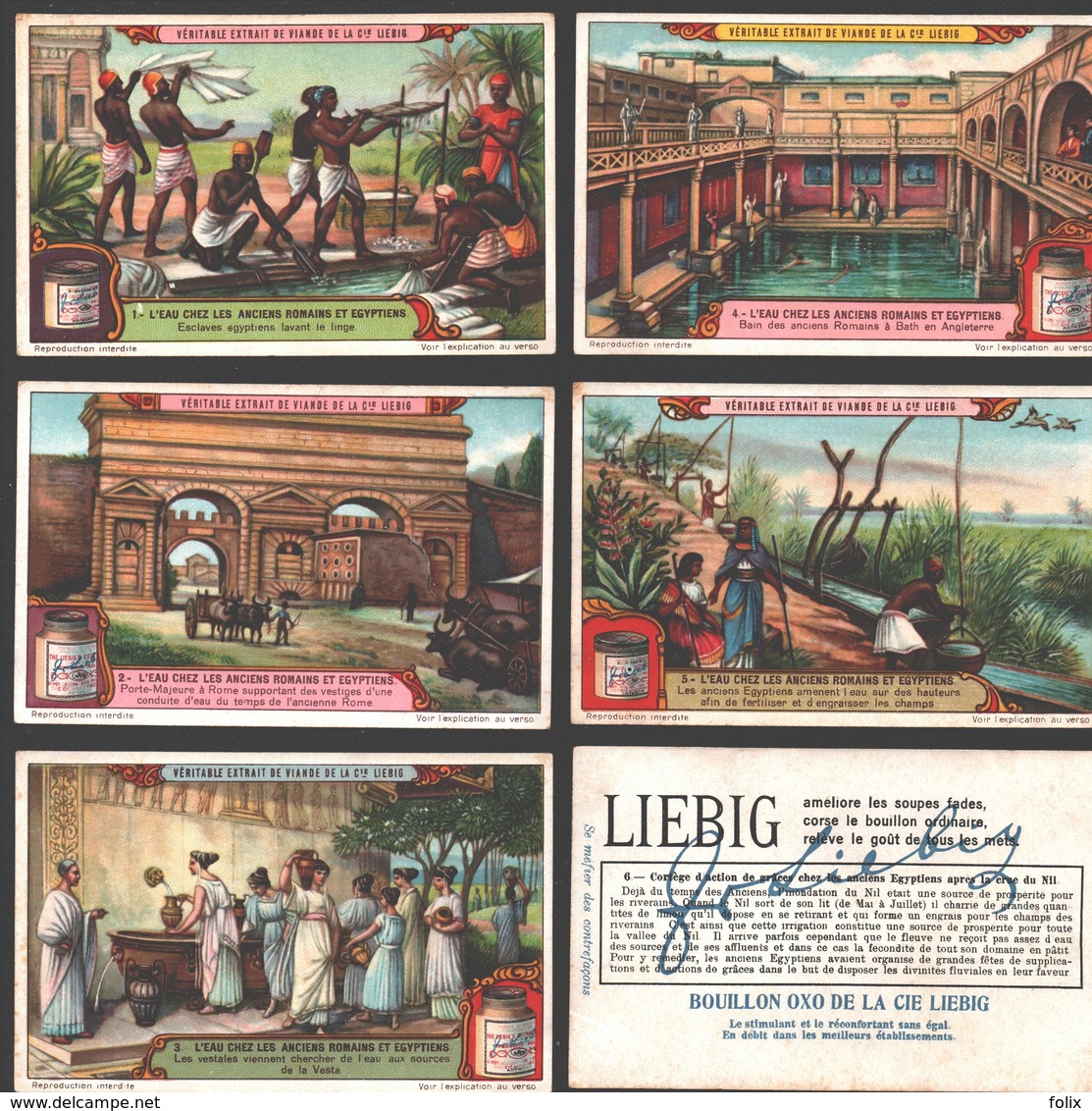 Liebig - Vintage Chromos - Series Of 6 / Série Complète - L'eau Chez Les Anciens Romains Et Egyptiens - En Français - Liebig