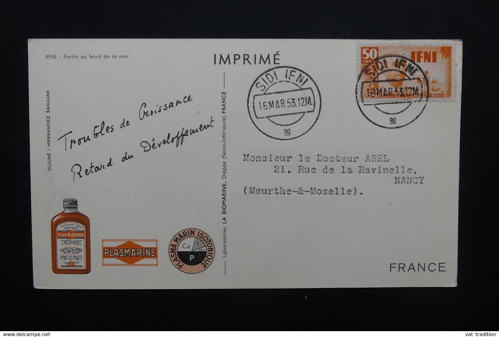 IFNI - Carte Publicitaire ( Biomarine De Dieppe ) Pour La France En 1953, Affranchissement Plaisant - L 48924 - Ifni