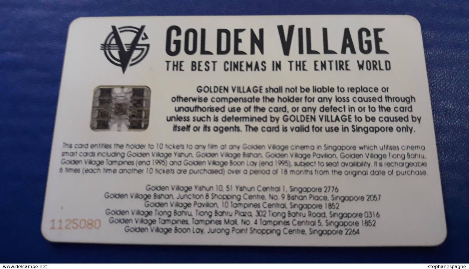 Golden Village Movie Smart Card Chip Card - Singapore