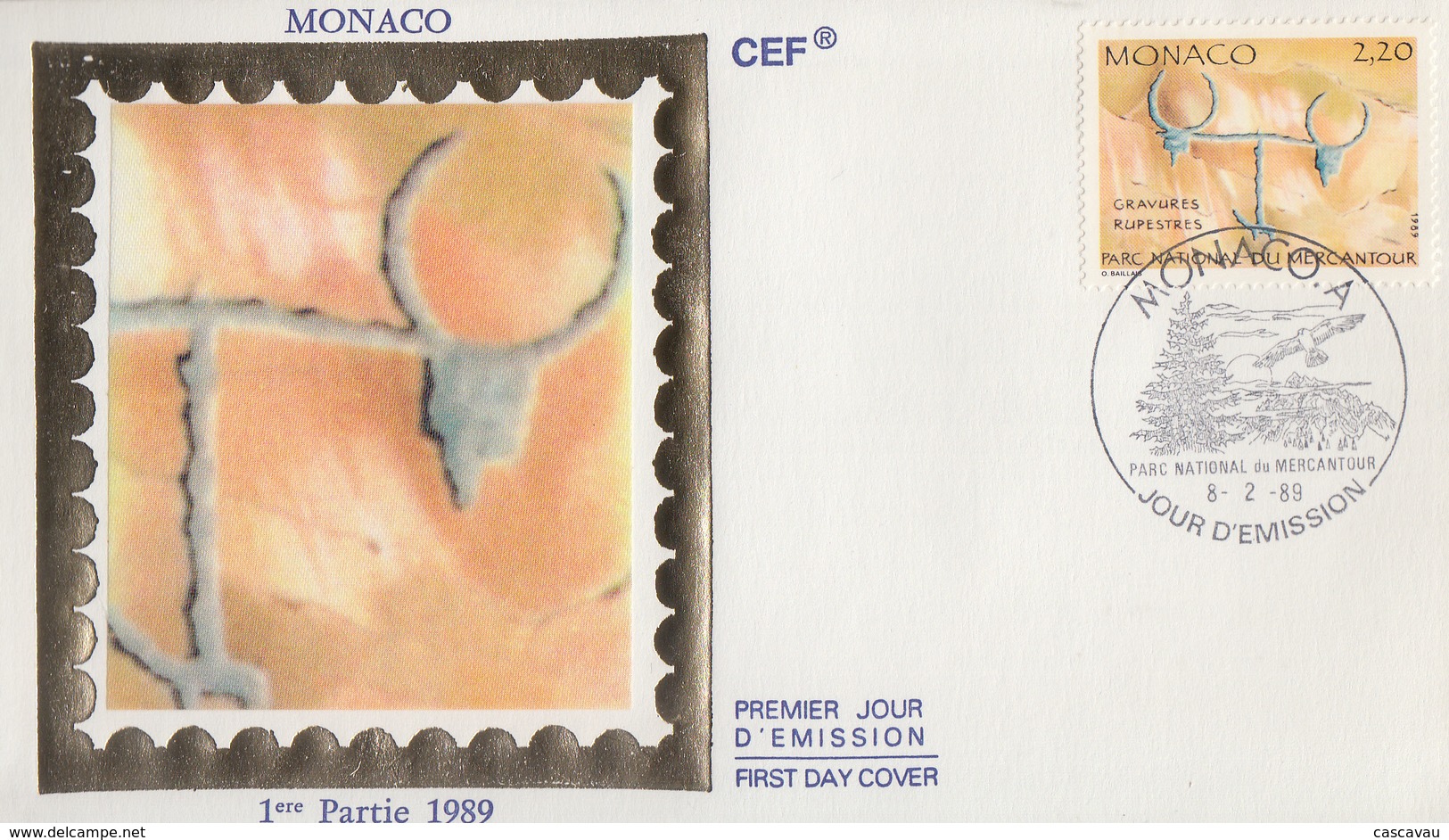 Enveloppe  FDC  1er   Jour    MONACO    Parc  Du  Mercantour   Gravures  Rupestres    1989 - Préhistoire