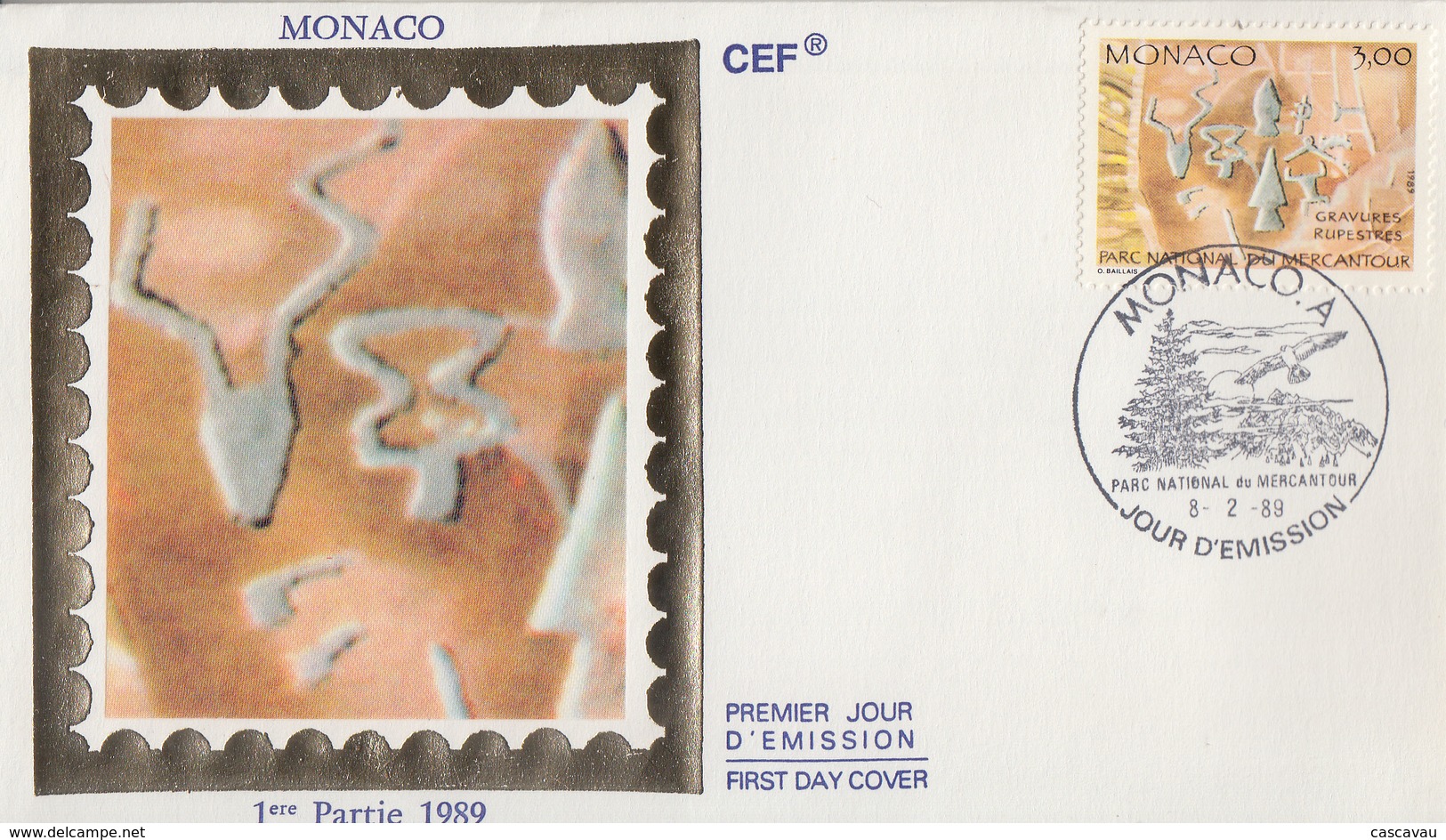 Enveloppe  FDC  1er   Jour    MONACO    Parc  Du  Mercantour   Gravures  Rupestres    1989 - Préhistoire