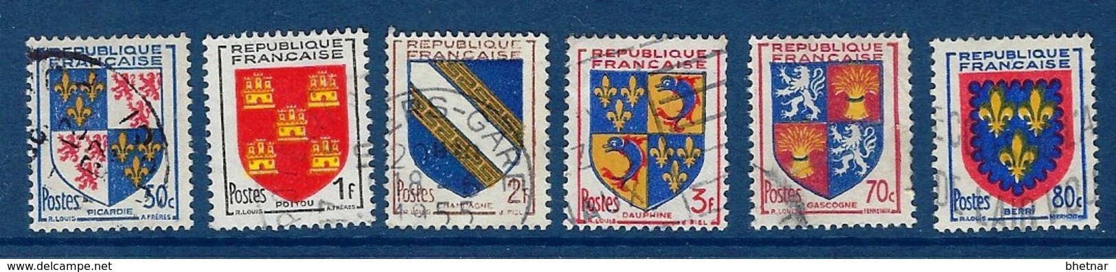 FR YT 951 à 954 958 959 " Armoiries De Province " 1953 Oblitéré - 1941-66 Armoiries Et Blasons