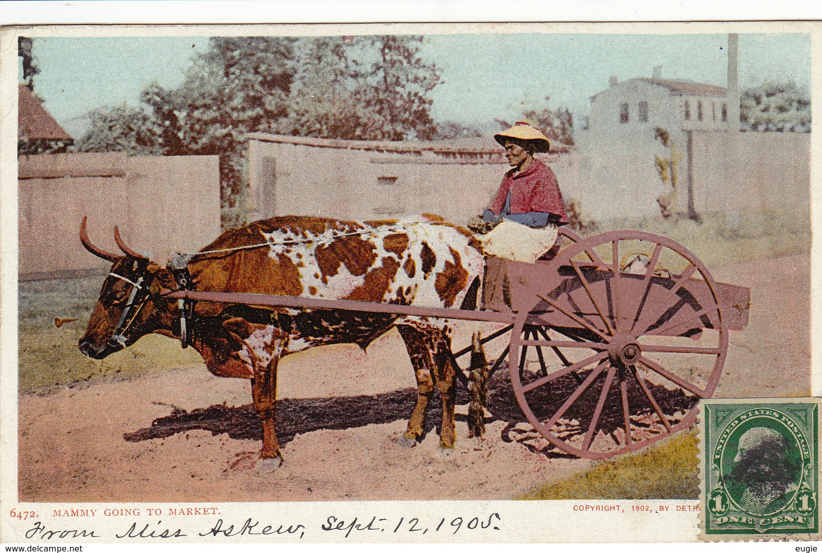 416/ Mammy Going To Market, Vrouw Op Ossenwagen, 1905 - Other & Unclassified