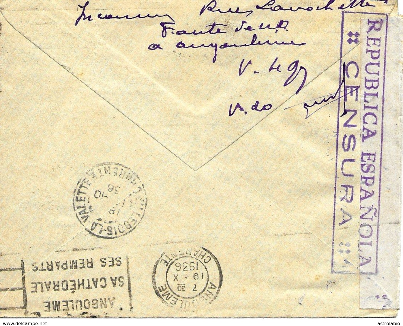 Barcelona A Francia 1936, Carta + Censura. Guerre Espagne Censure. Voir 2 Scan - Marques De Censures Républicaines