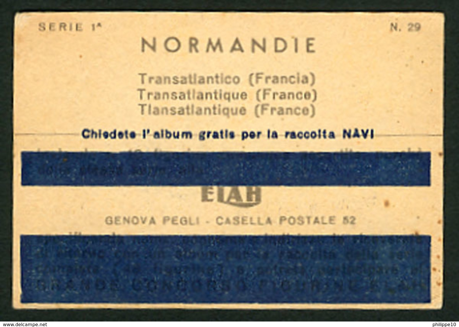 FRENCH LINE - PAQUEBOT NORMANDIE - PETITE CARTE NON PUBLICITAIRE (Italie) - Bateaux