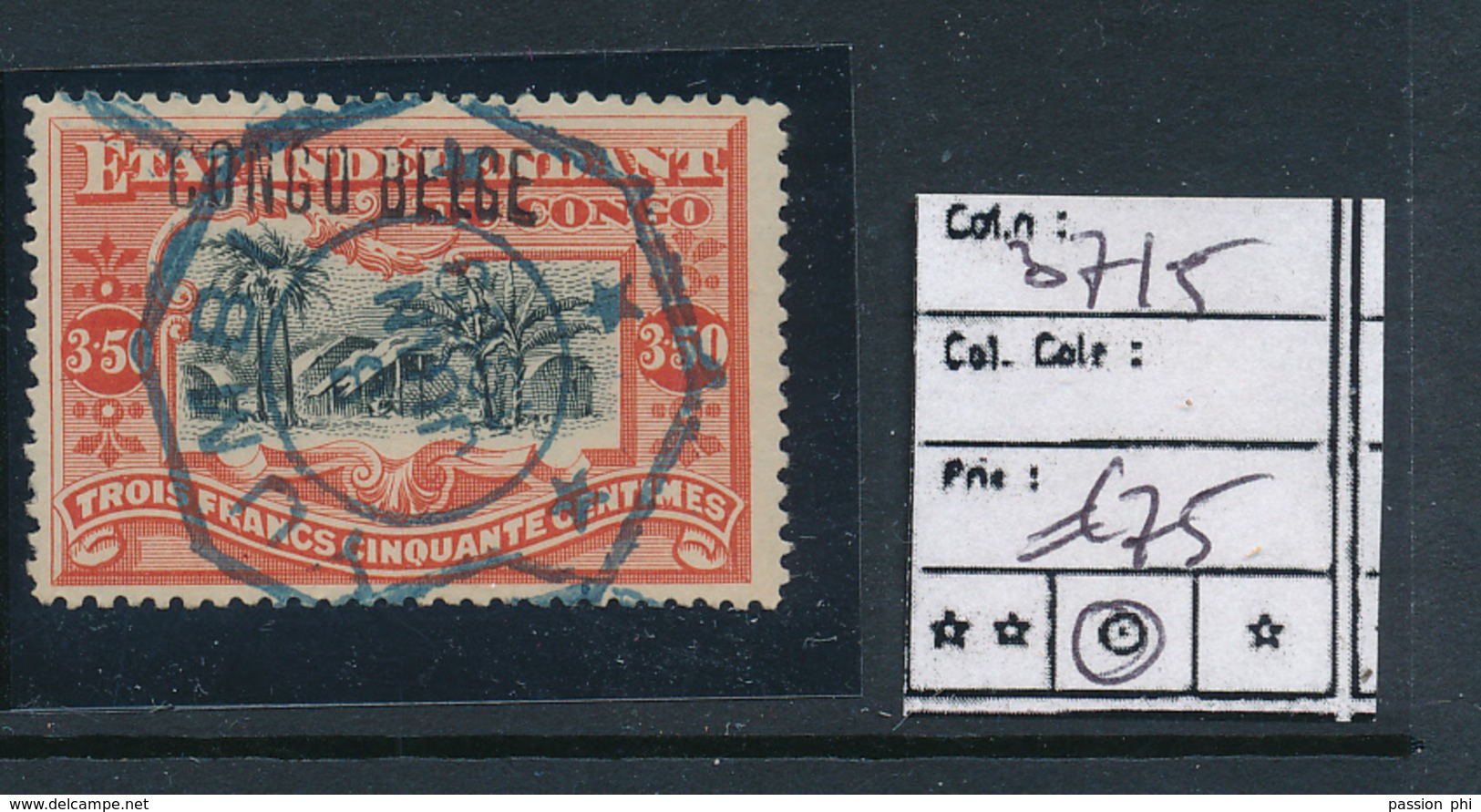 BELGIAN CONGO 1909 ISSUE COB 37L5 USED - Gebruikt