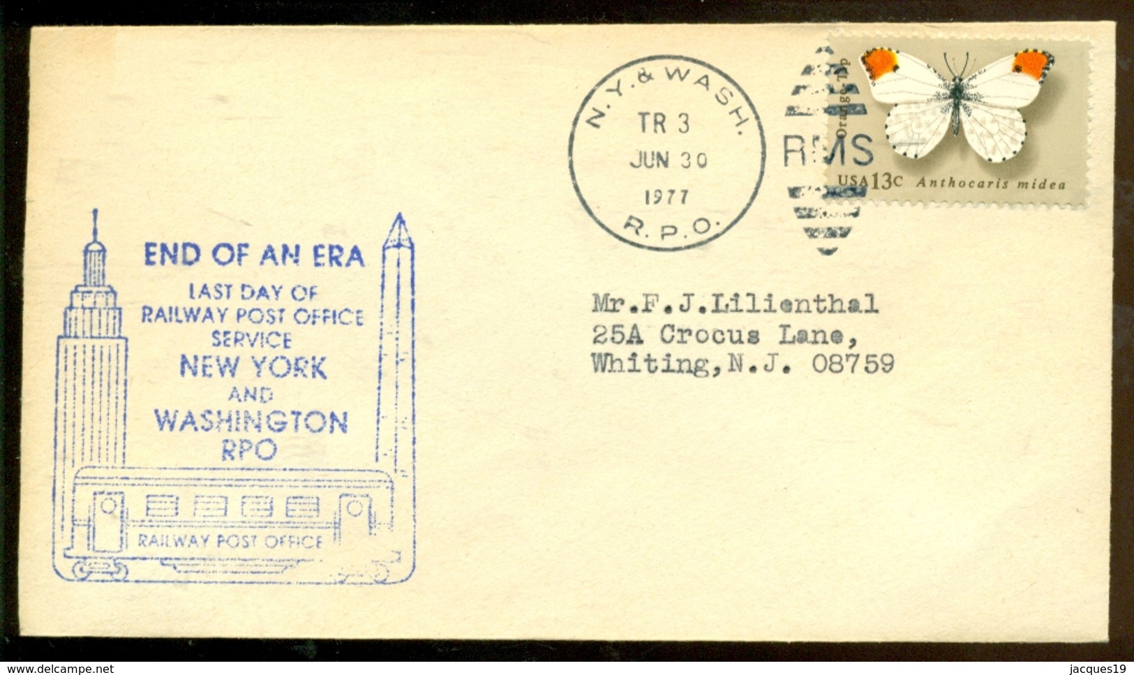 USA 1977 Special Cover "End Of An Era" Last Day Of Railway Post Office Service N.Y. And Washington RPO - Covers & Documents