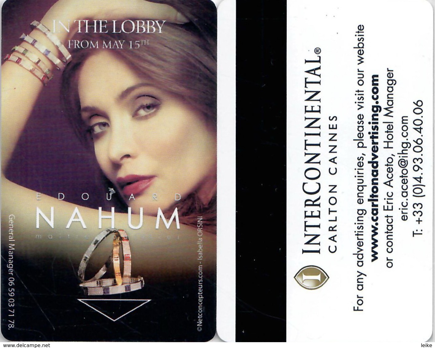 Intercontinental Carlton Cannes Nahum=2125= Hotel Room Keycard, Room Keys, Hotelkarte, Clef De Hotel - Hotel Keycards