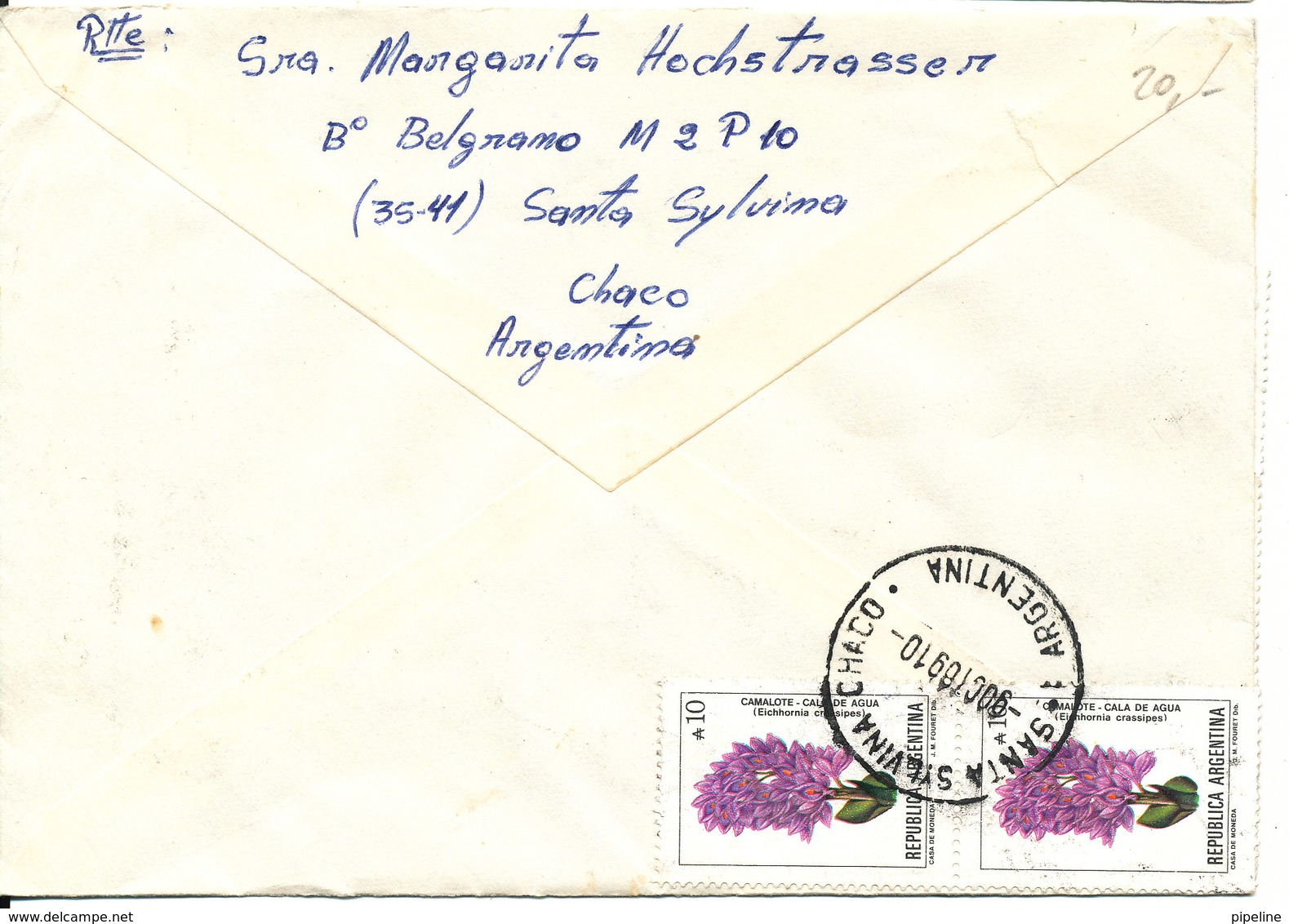 Argentina Cover Sent Air Mail To Switzerland 9-10-1989 Topic Stamps FLOWERS On Front And Backside Of The Cover - Lettres & Documents