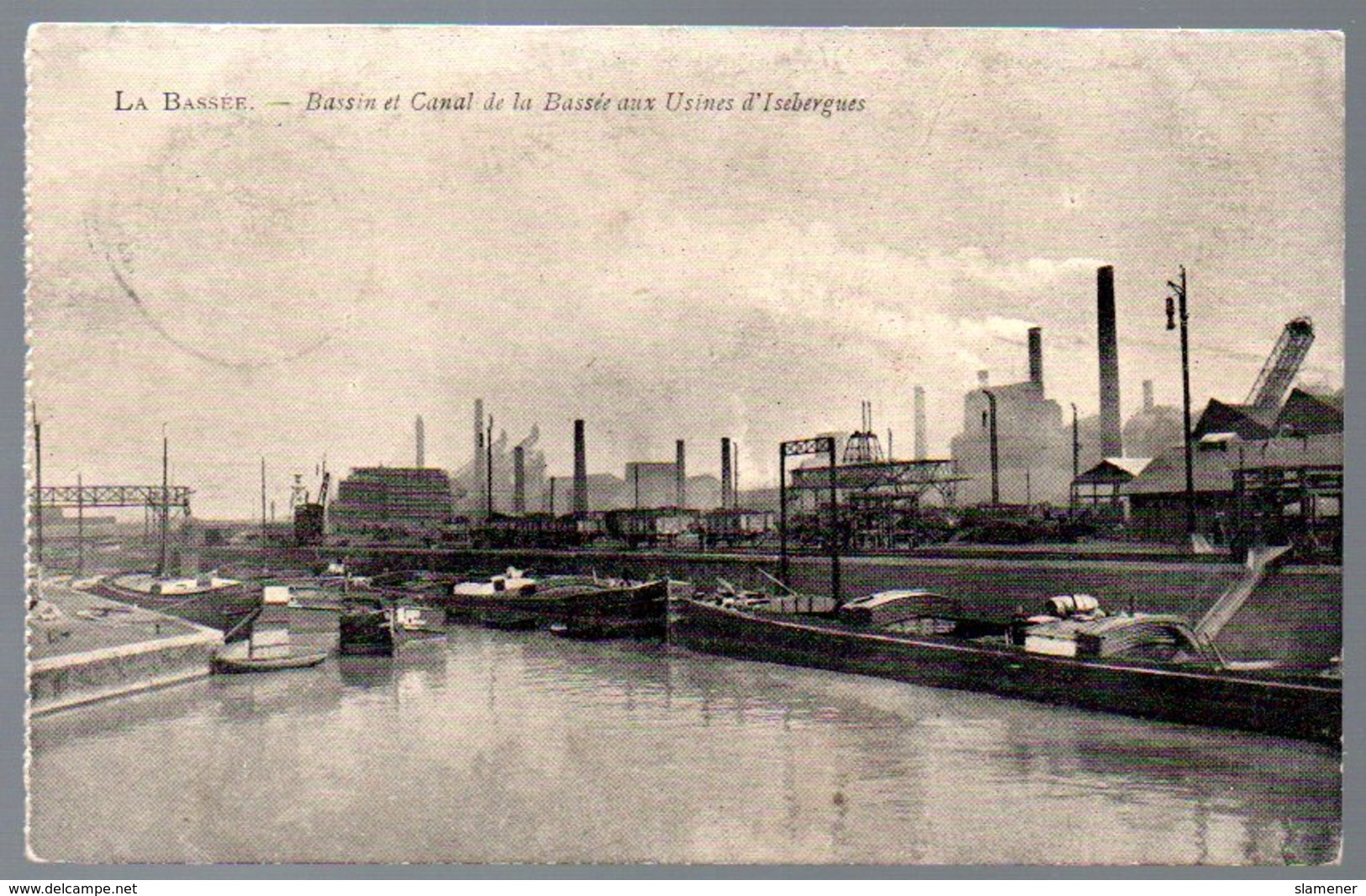 Old Postcard,France,LA BASSÉE,Bassin De Canal,Usines D' Isbergues, Feldpost 1915 - Autres & Non Classés