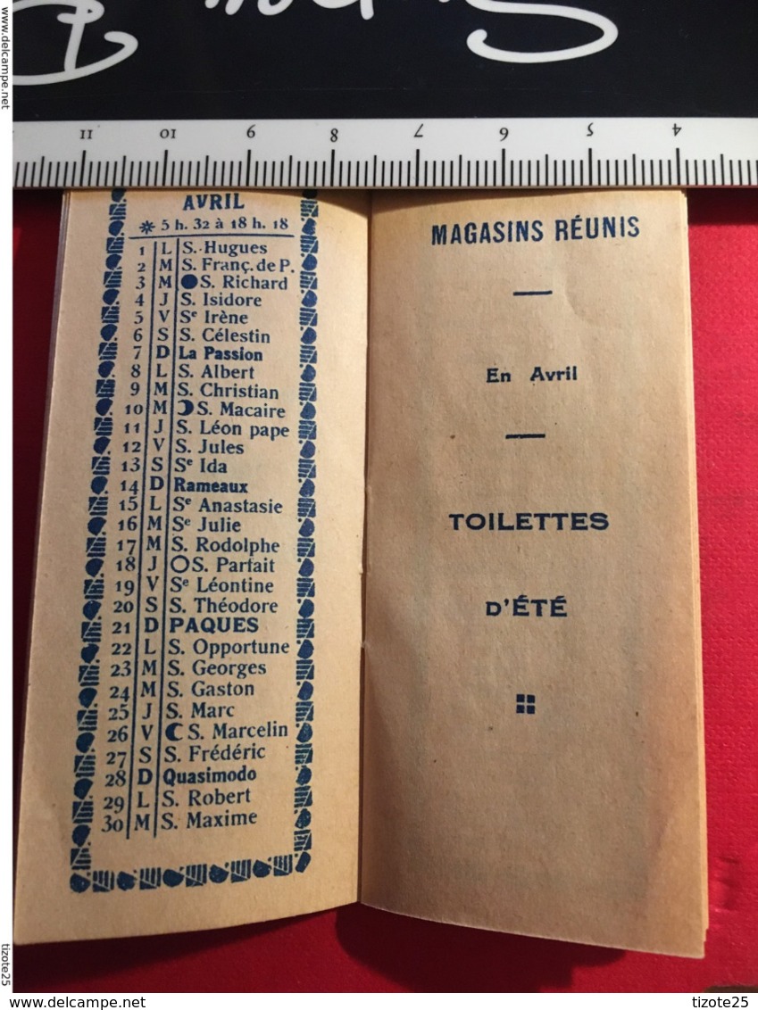 mini Calendrier agenda  bateau à voile publicitaire de la marque magasins Réunis à Nancy Lorraine  année 1935, éd. Paris