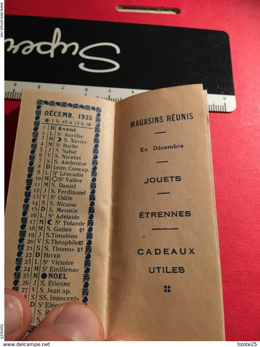 mini Calendrier agenda  bateau à voile publicitaire de la marque magasins Réunis à Nancy Lorraine  année 1935, éd. Paris