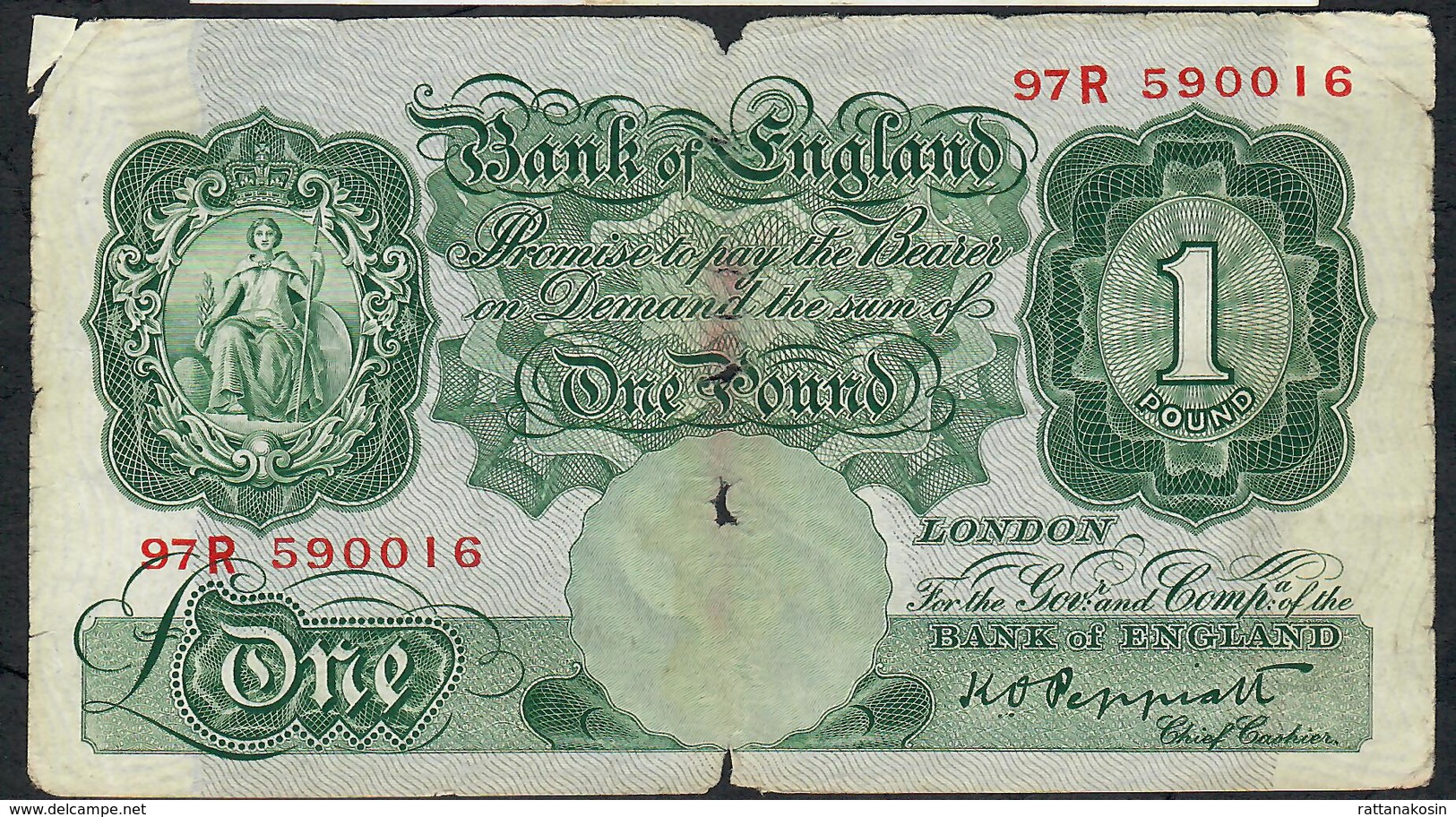 GREAT BRITAIN    P369 1 POUND  1948  #97R   PEPPIATT      VG - 1 Pound