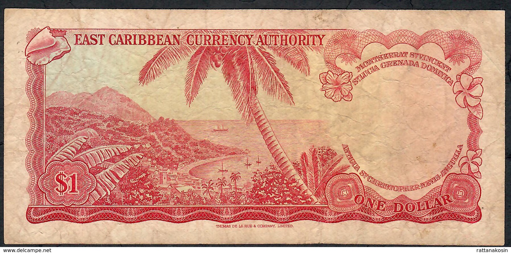 E.C.T. P13c8 1 DOLLAR 1965  #B54 Signature 8 Issued 1974  VF  NO P.h. - Caraïbes Orientales