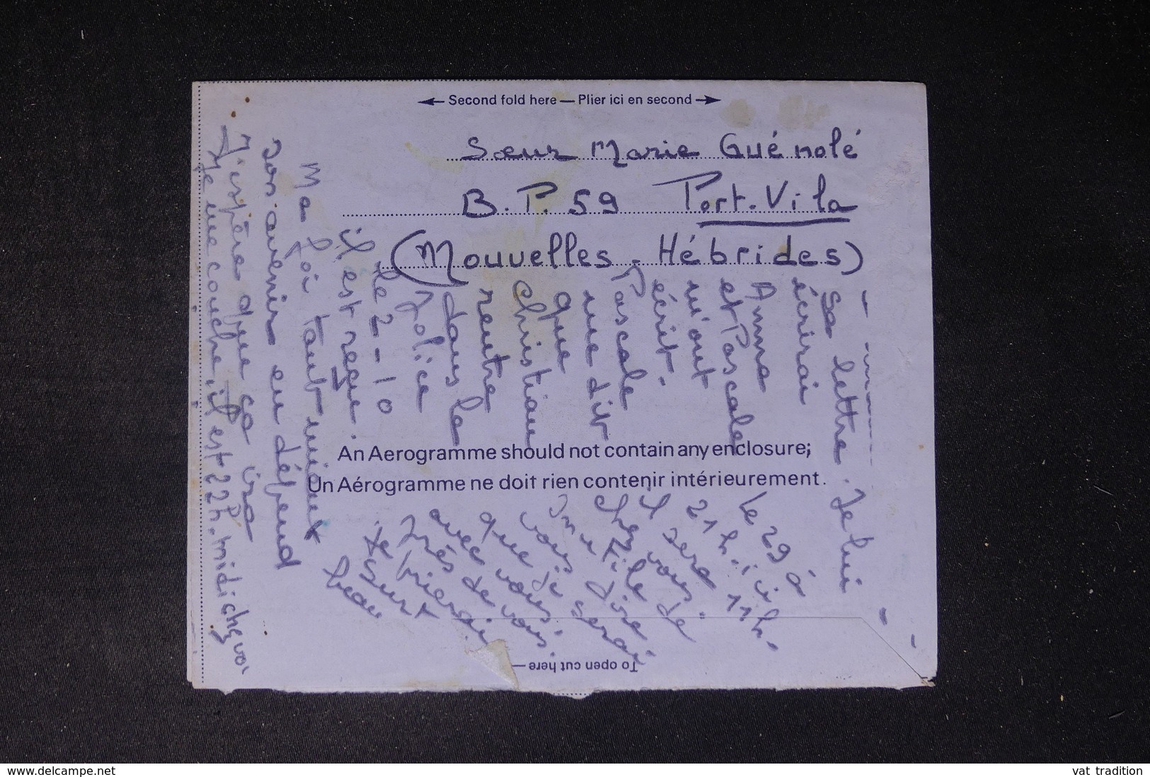 NOUVELLE HÉBRIDES - Aérogramme De Port Vila Pour La France En 1972 - L 49013 - Lettres & Documents
