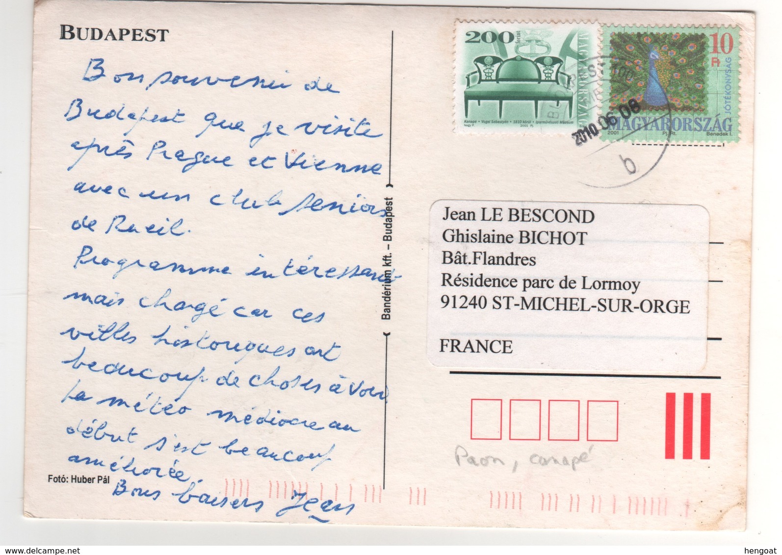 Beau Timbre , Stamp "paon , Canapé " Sur Cp , Carte , Postcard Du 08/06/2010 - Lettres & Documents