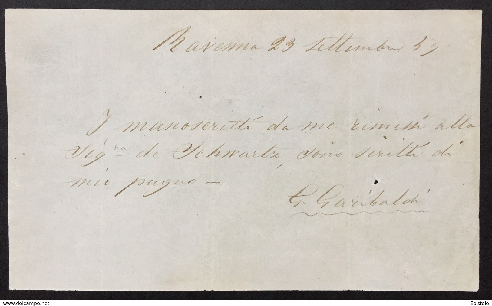 Giuseppe GARIBALDI - Lettera Autografa Firmata - Lettre Autographe Signée - 1859. - Altri & Non Classificati