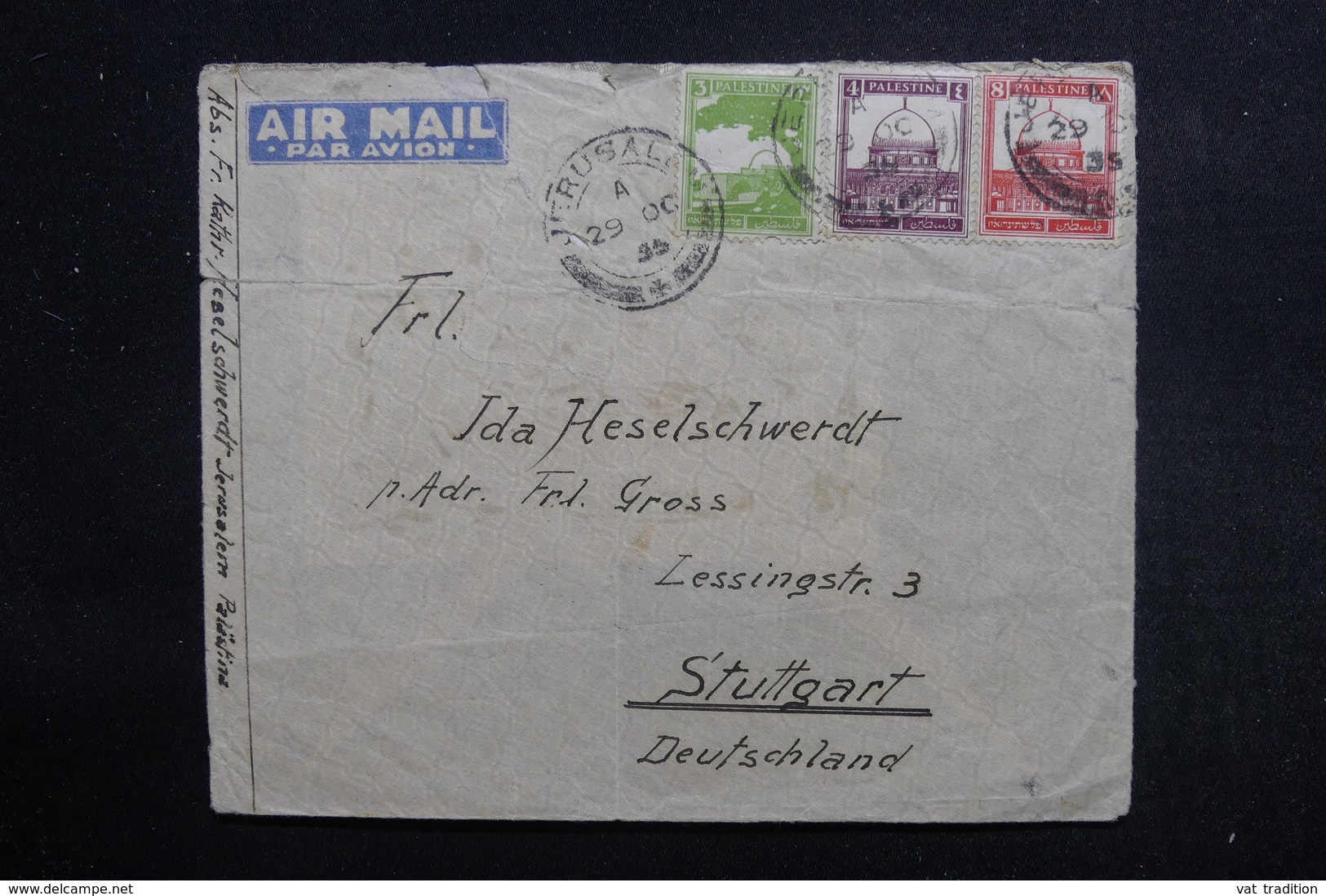 PALESTINE - Enveloppe De Jérusalem Pour Stuttgart En 1935, Affranchissement Plaisant - L 49017 - Palestine