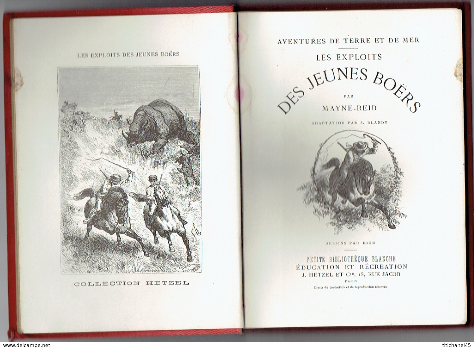 1890 COLLECTION HETZEL - MAYNE REID - LES EXPLOITS DES JEUNES BOERS - ILLUSTRATIONS DE RIOU -PETITE BIBLIOTHEQUE BLANCHE - 1801-1900