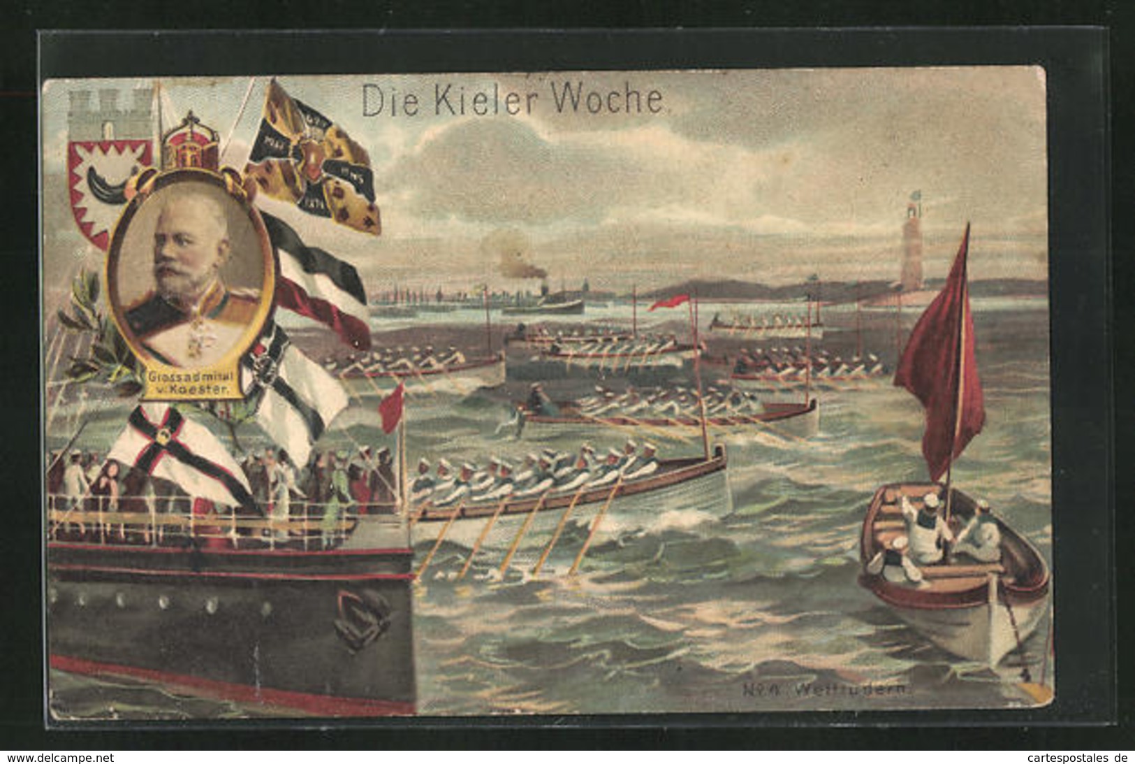 Künstler-AK Kiel, Kieler Woche, Ruder-Regatta, Grossadmiral V. Koester - Kiel