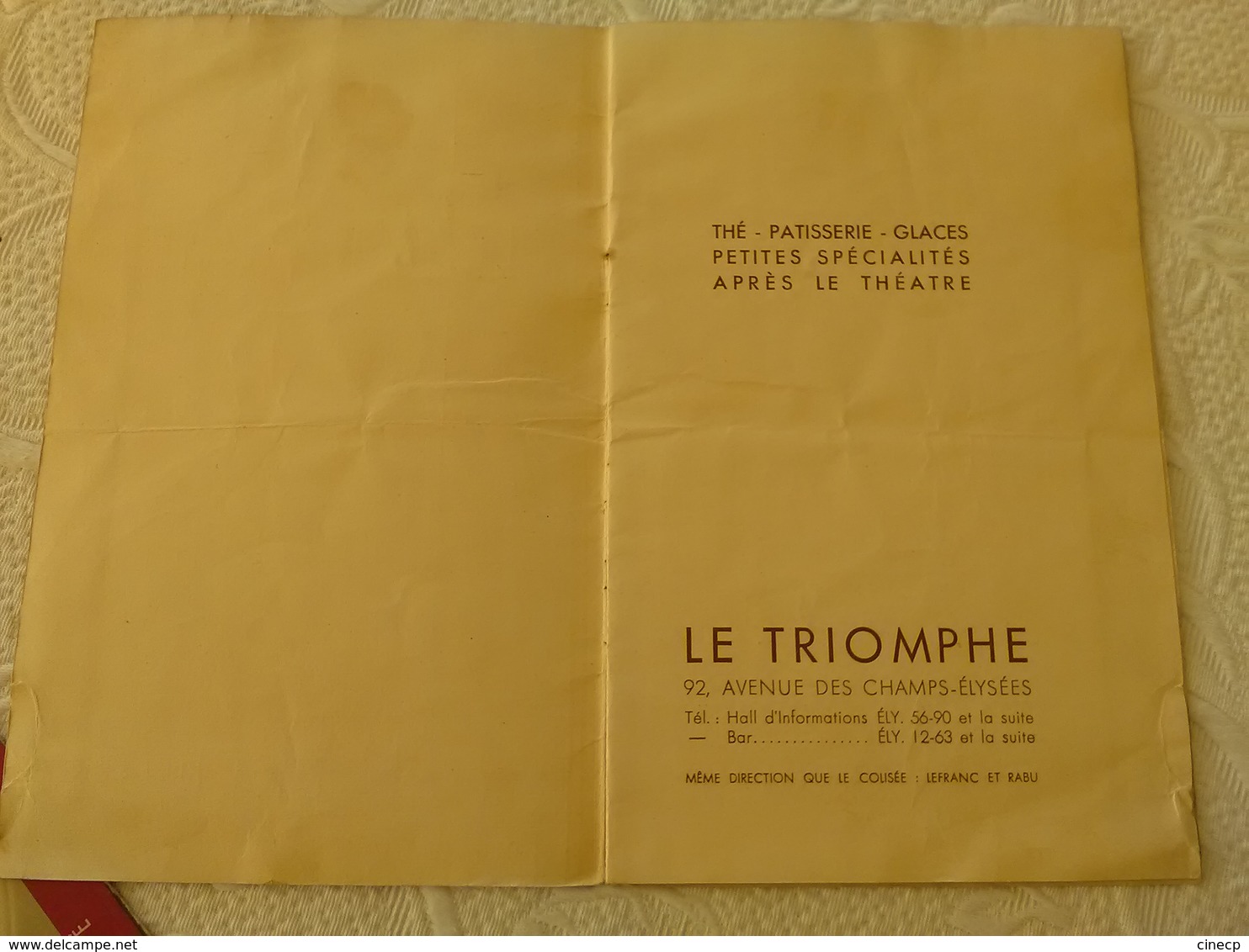 Lot Restaurant LE TRIOMPHE CHAMPS ELYSEES PARIS ensemble de menu s carte s du restaurant bar 1930' archive d'1 cuisinier