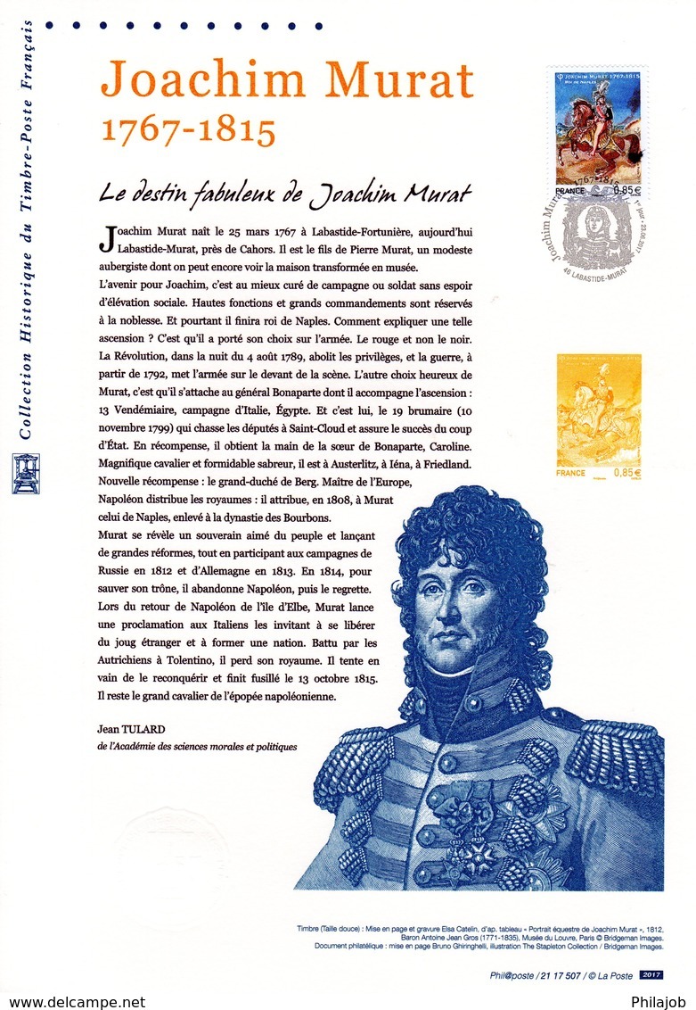 " JOACHIM MURAT " Sur Document Philatélique Officiel De 2017. N° YT 5157. Parf état. DPO - Otros & Sin Clasificación