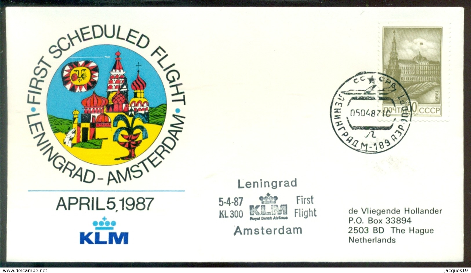 USSR 1987 Cover First Scheduled KLM Flight Leningrad - Amsterdam VH A 1081 - Covers & Documents