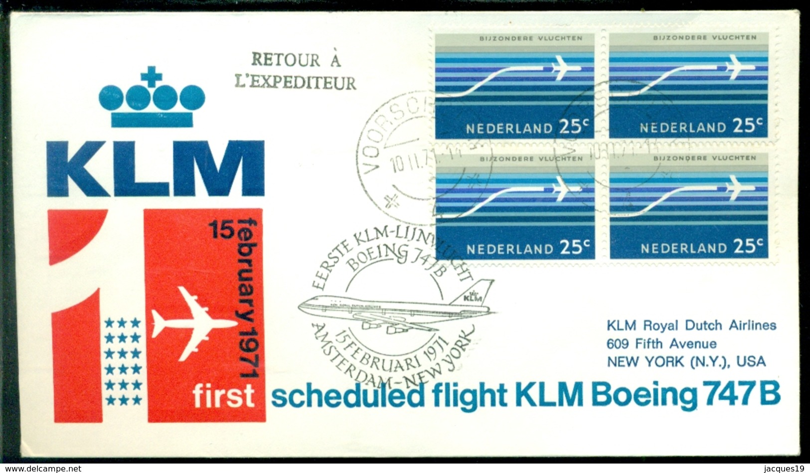 Nederland 1971 Eerste KLM Vlucht Met Boeing 747B Amsterdam - New York VH A 836a - Luftpost