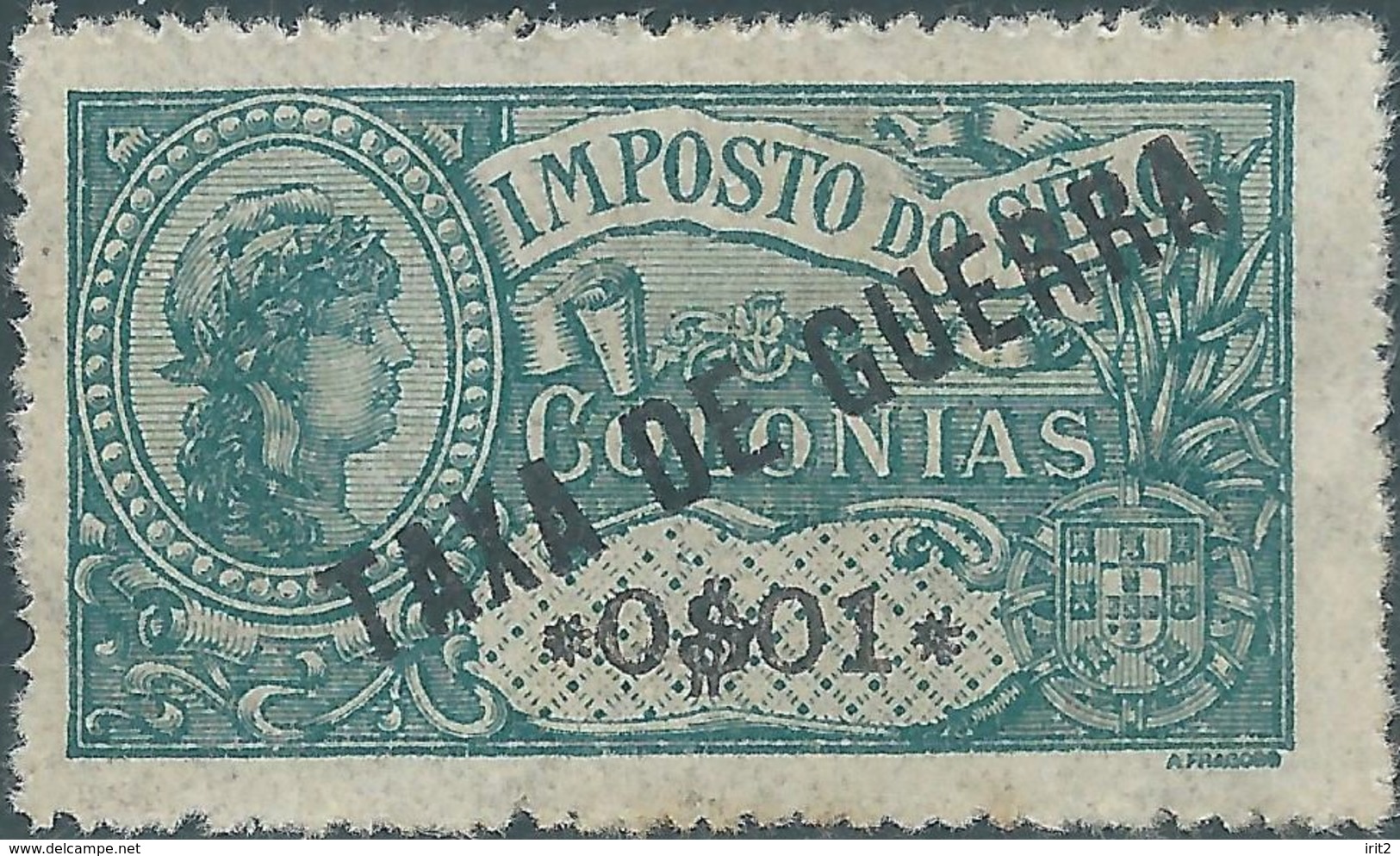 Macao 1919 TAXA DE GUERRA,Tassa Di Guerra Surcharge In Black 0$01,Mint Hinged - Unused Stamps