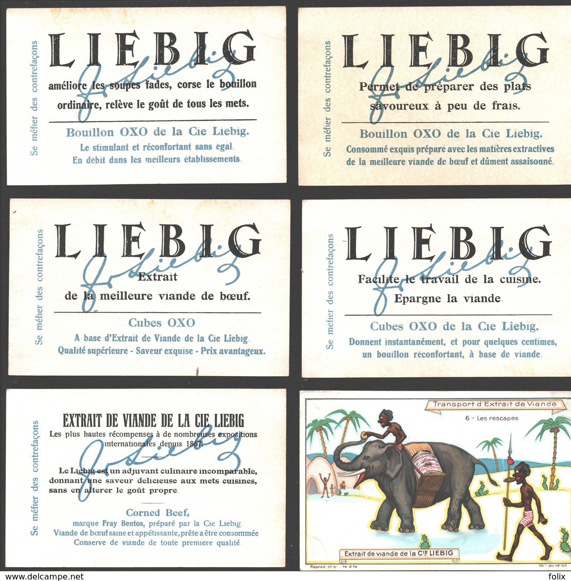 Liebig - Vintage Chromos - Series Of 6 / Série Complète - Transport D'extrait De Viande - Français - Liebig