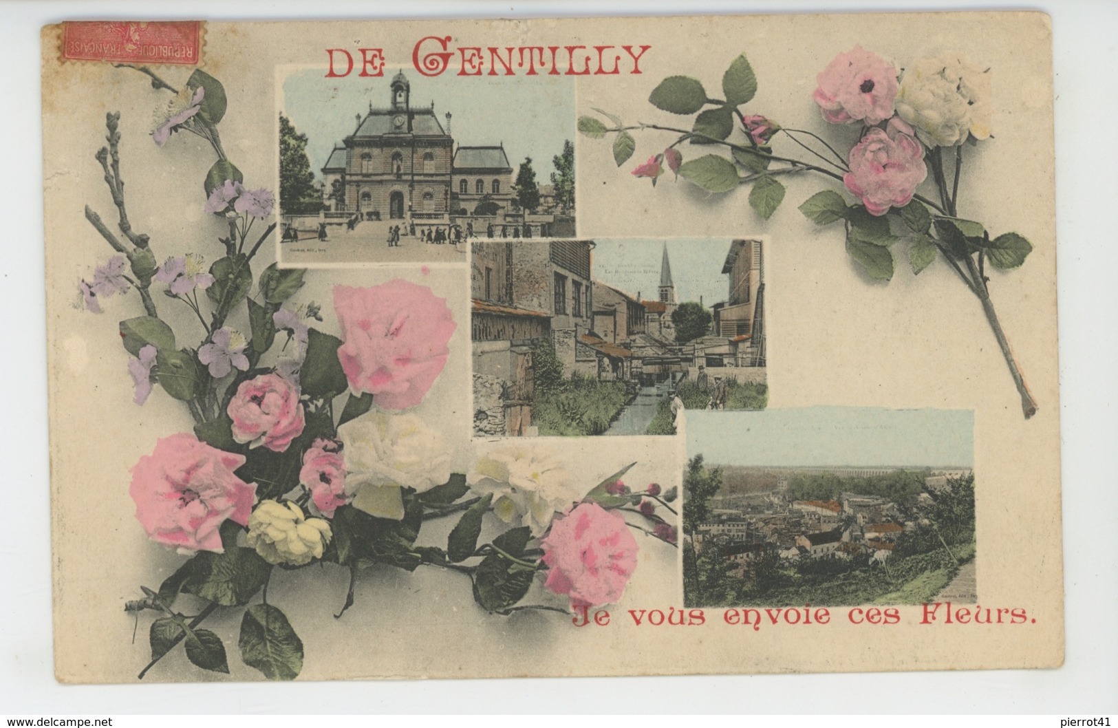 GENTILLY - Jolie Carte Fantaisie Fleurs Et Vues Multiples "De GENTILLY , Je Vous Envoie Ces Fleurs " - Gentilly