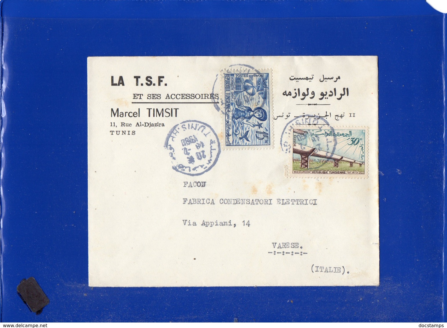 ##(DAN1912)-Postal History-Tunisia 1960-Commercial Cover From Tunis To Varese-Italy - Tunisia (1956-...)