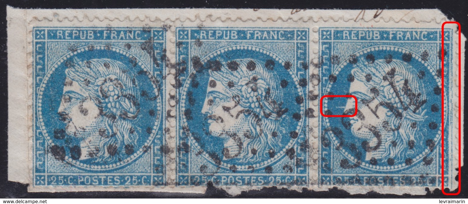 N°60A Bande De 3 104G1 105G1 106G1 3ème état (rare), Variété Suarnet 101b, Ensemble Rare. Un Défaut En Bas Sur Le 105G1 - 1871-1875 Cérès