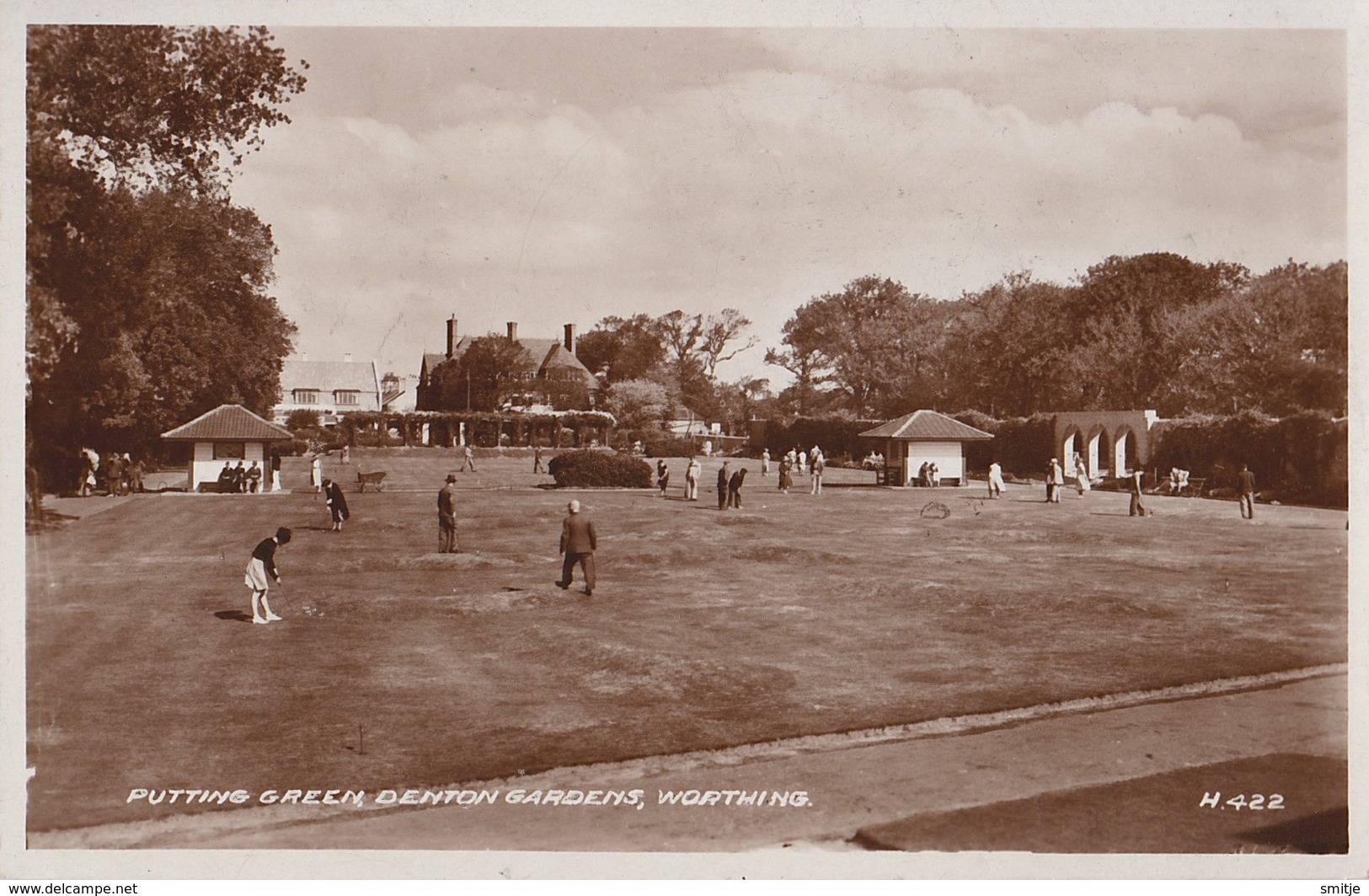 WORTHING CA. 1920 GOLF SPORT GOLF LINKS PUTTING GREEN AT DENTON GARDENS - REAL PHOTO POSTCARD RPPC - Worthing