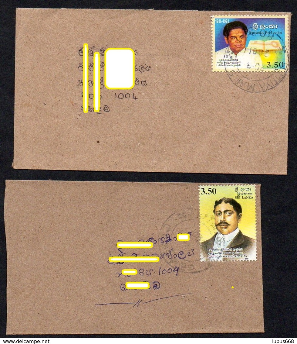 Sri Lanka 2000  2 Briefe/ Letters MiNr. 1275, 1279 ; Schriftsteller, Politiker - Sri Lanka (Ceylon) (1948-...)