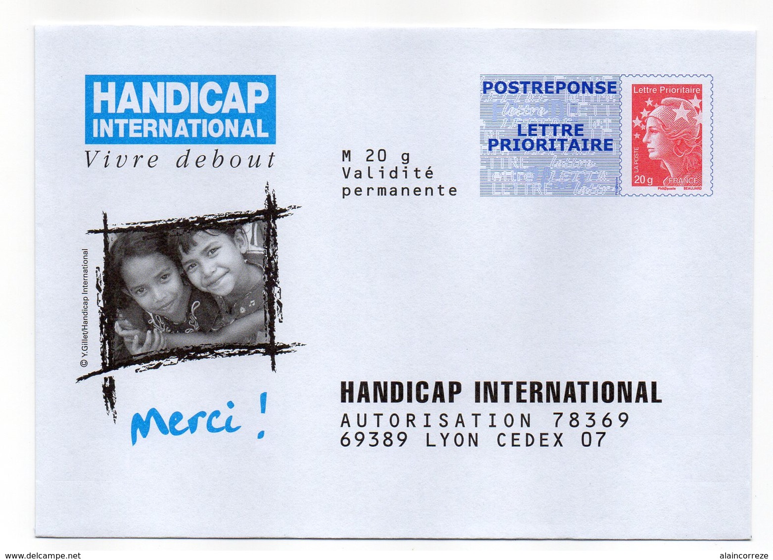Entier Postal PAP POSTREPONSE Rhone Lyon HANDICAP INTERNATIONAL - Prêts-à-poster: Réponse /Beaujard