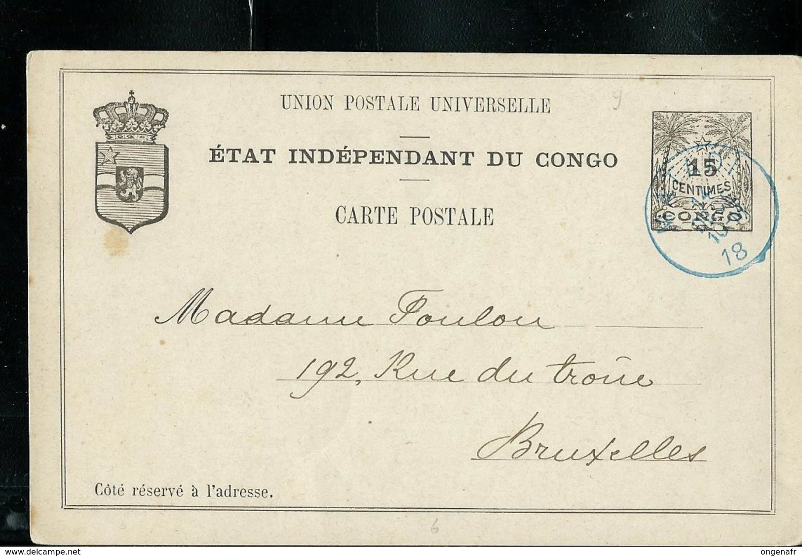 Carte N° 9  Obl. En Bleu  Matadi Du 01/12/18?? - Entiers Postaux