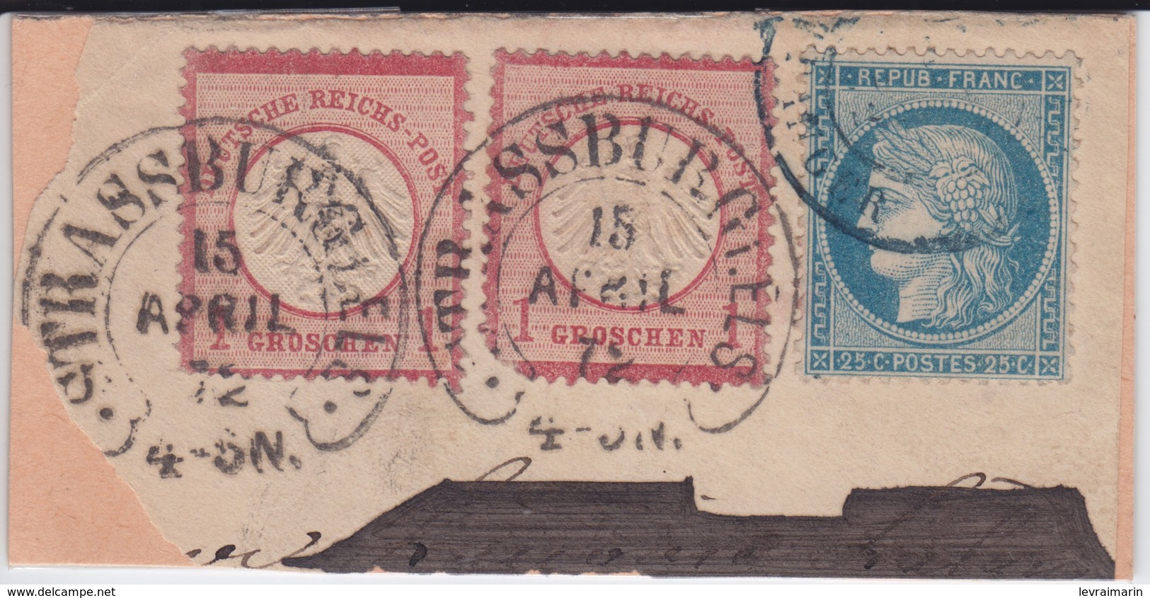 N°60A Avec 2 Timbres Du Deutsche Reichs En Affranchissement Mixte, Superbe Cachet Strassburg, TB - 1871-1875 Cérès