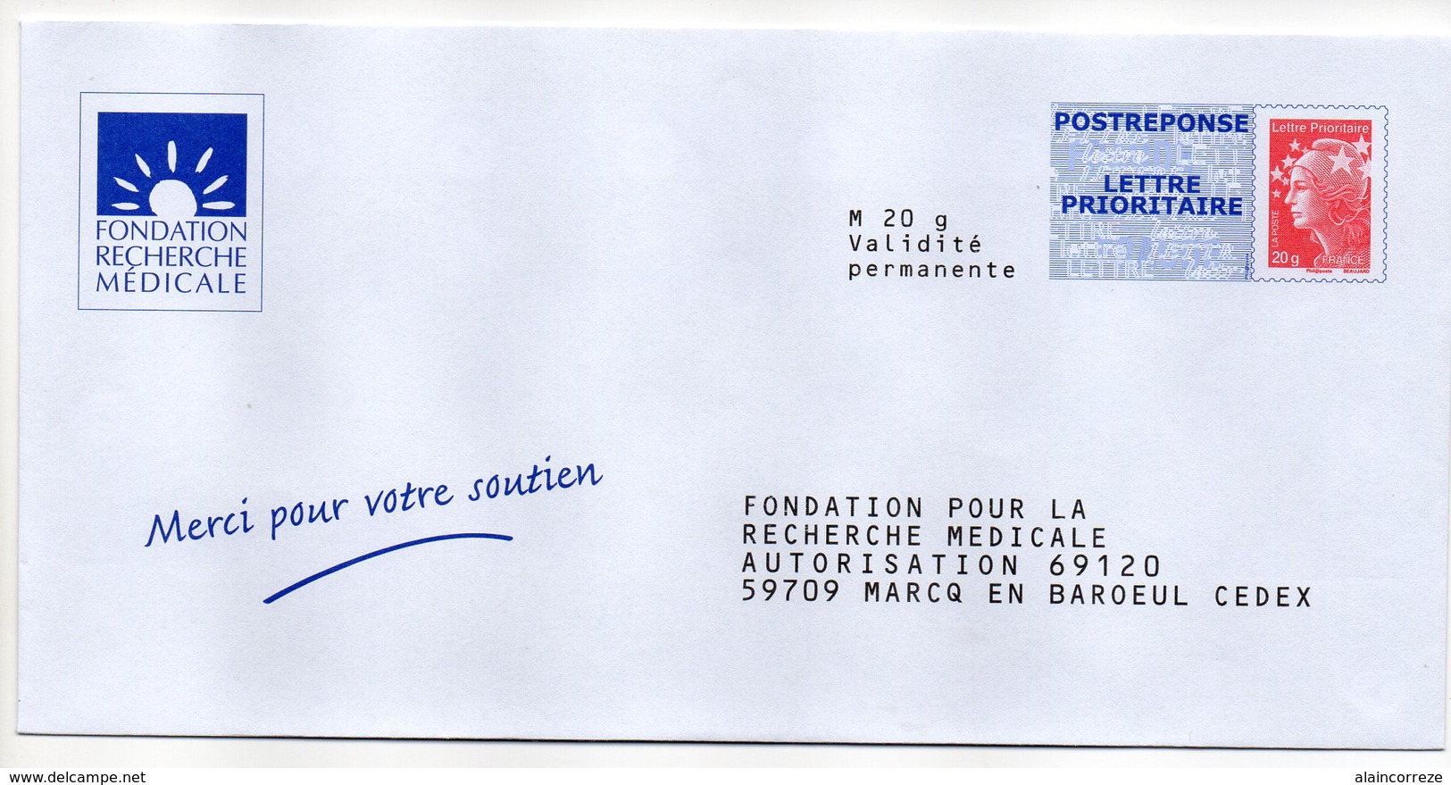 Entier Postal PAP POSTREPONSE NORD MARCQ EN BAROEUL FONDATION POUR LA RECHERCHE MEDICALE - Prêts-à-poster:reply