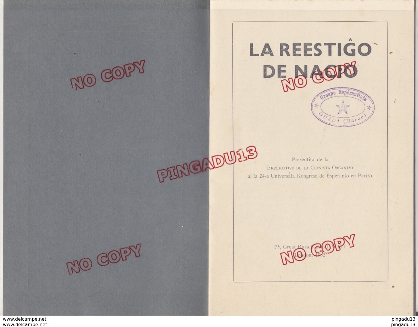 Fixe Livret La Reestigo De Nacio Groupe Espéranto Oujda Maroc Sionisme Palestine Israël Judaïca Congrès Paris 1932 - Esperanto