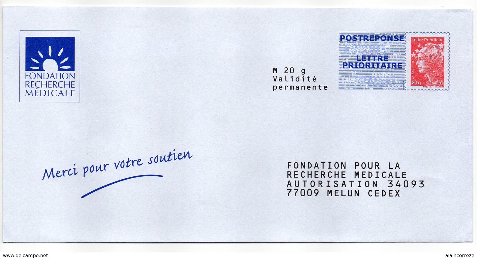 Entier Postal PAP POSTREPONSE SEINE ET MARNE MELUN FONDATION POUR LA RECHERCHE MEDICALE - Prêts-à-poster:reply