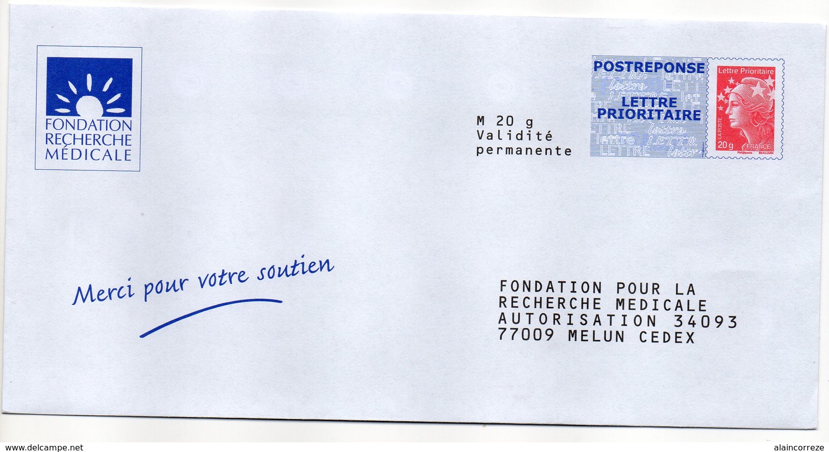 Entier Postal PAP POSTREPONSE SEINE ET MARNE MELUN FONDATION POUR LA RECHERCHE MEDICALE - Prêts-à-poster:reply