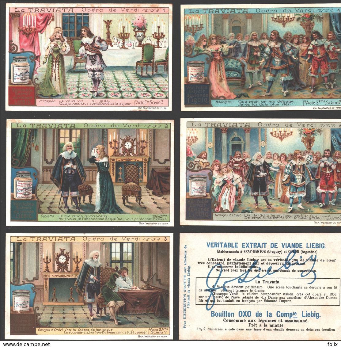 Liebig - Vintage Chromos - Series Of 6 / Série Complète - La Traviata - Opéra De Verdi - En Français - Liebig