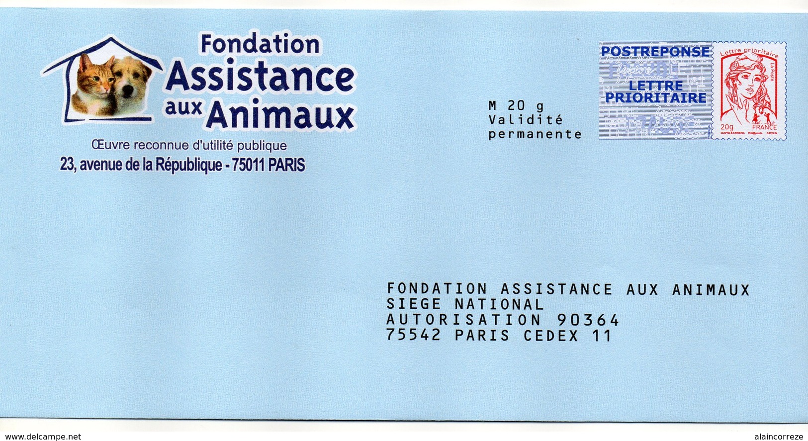 Entier Postal PAP POSTREPONSE PARIS FONDATION ASSISTANCE AUX ANIMAUX - PAP: Antwort