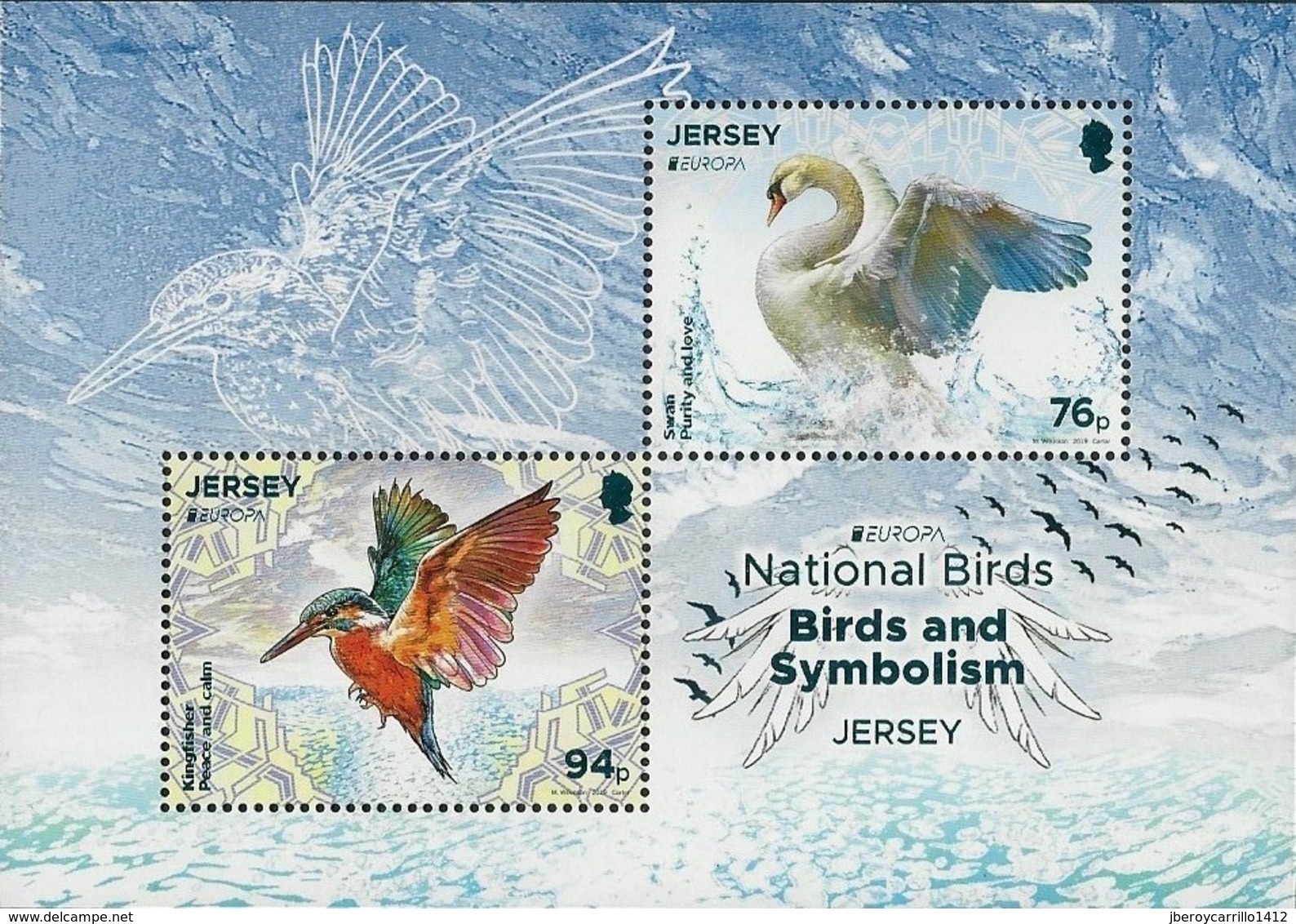 JERSEY - EUROPA 2019 - NATIONAL BIRDS & SYMBOLISH.- "AVES - BIRDS - VÖGEL - OISEAUX"- SOUVENIR SHEET - 2019