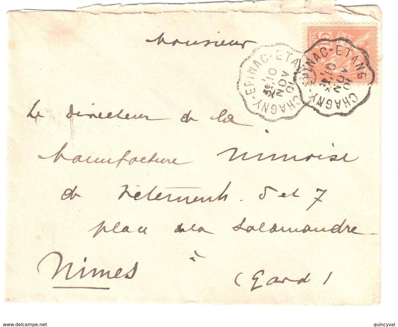 CHAGNY - EPINAC  - ETANG Lettre Convoyeur Type 2 Ob 10/11/ 1901 15 C Mouchon Yv 117 - Railway Post