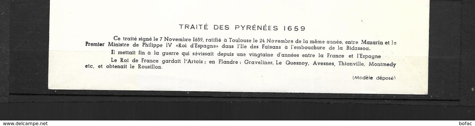 1223 FDC 1959  Y & T  Tricentenaire Du Traité Des Pyrénées 2 Scans  *FRANCE* 524 - 1950-1959