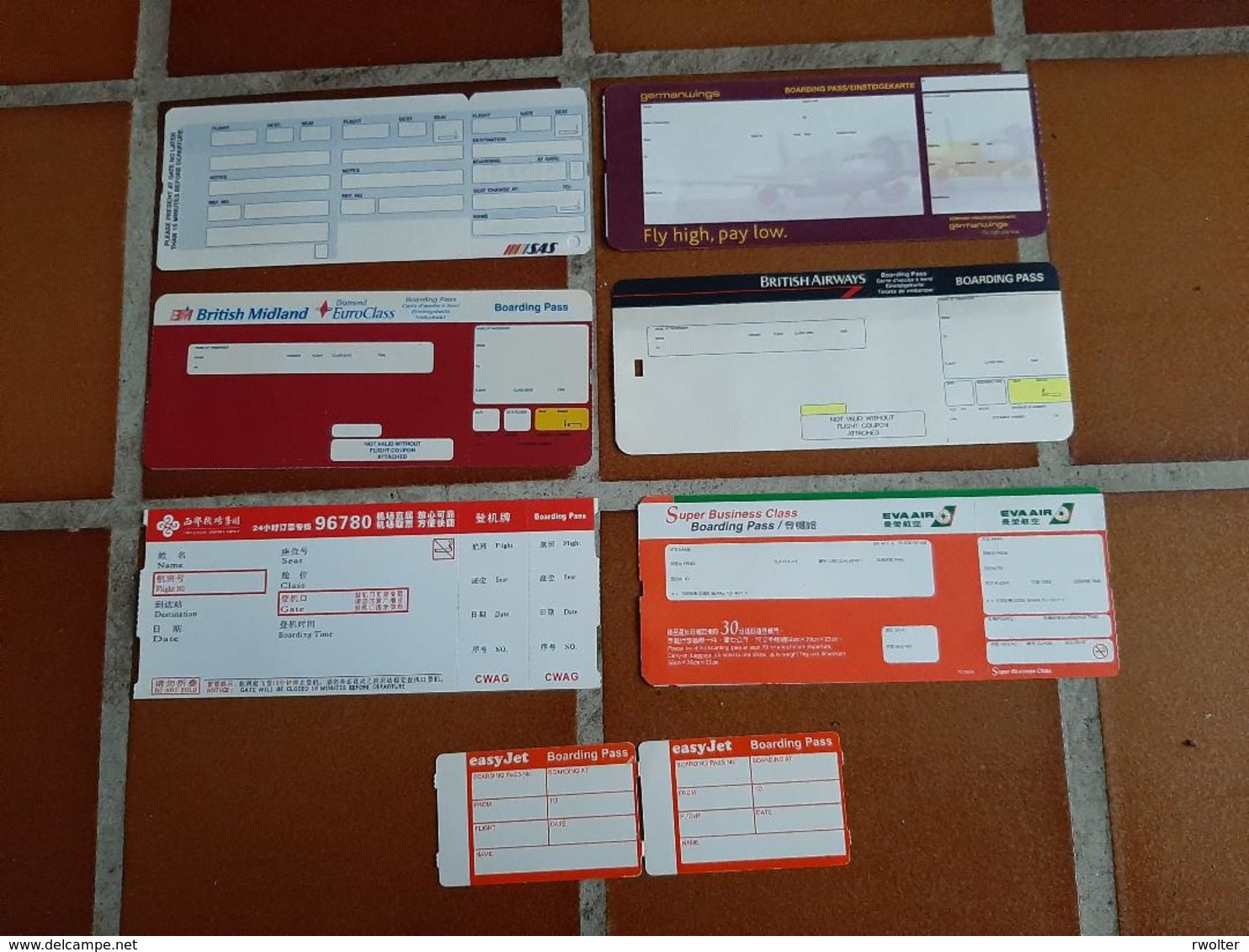 @+  Lot De 7 Cartes D'embarquement Non Utilisées (Easy Jet, EvaAir, British Midland, Germanwings,...). - Boarding Passes