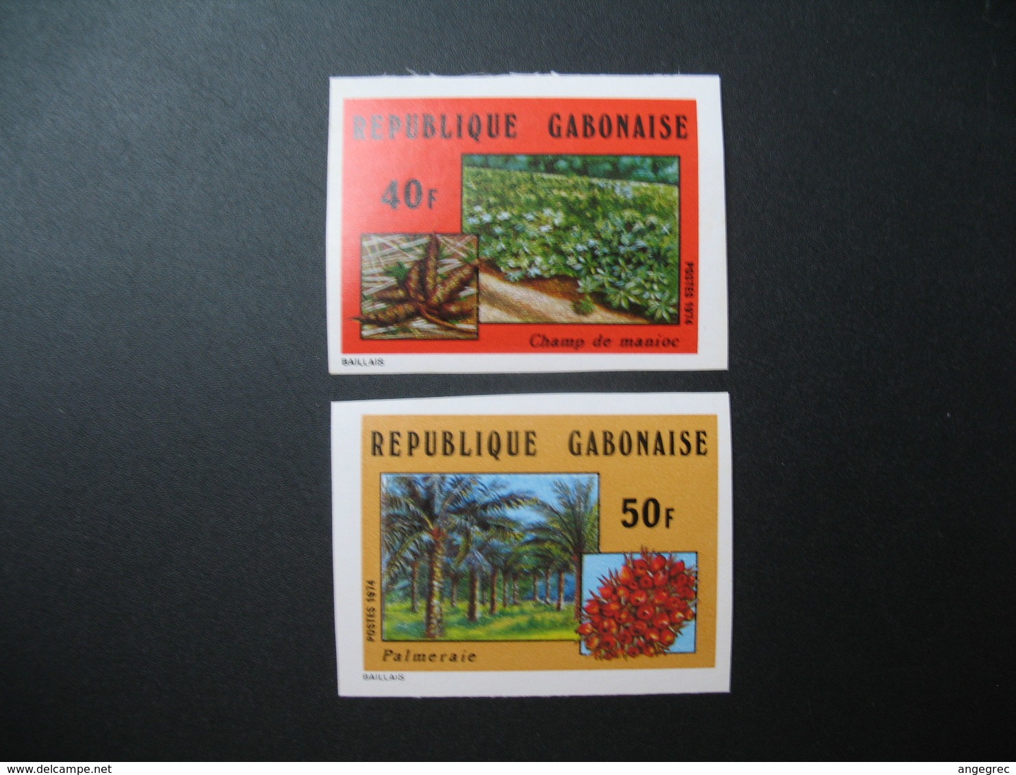Timbre ND Non Dentelé Neuf ** MNH - Imperf   Gabon  N° 336 - 337 Agriculture Champ De Manioc Et Palmeraie - Agriculture