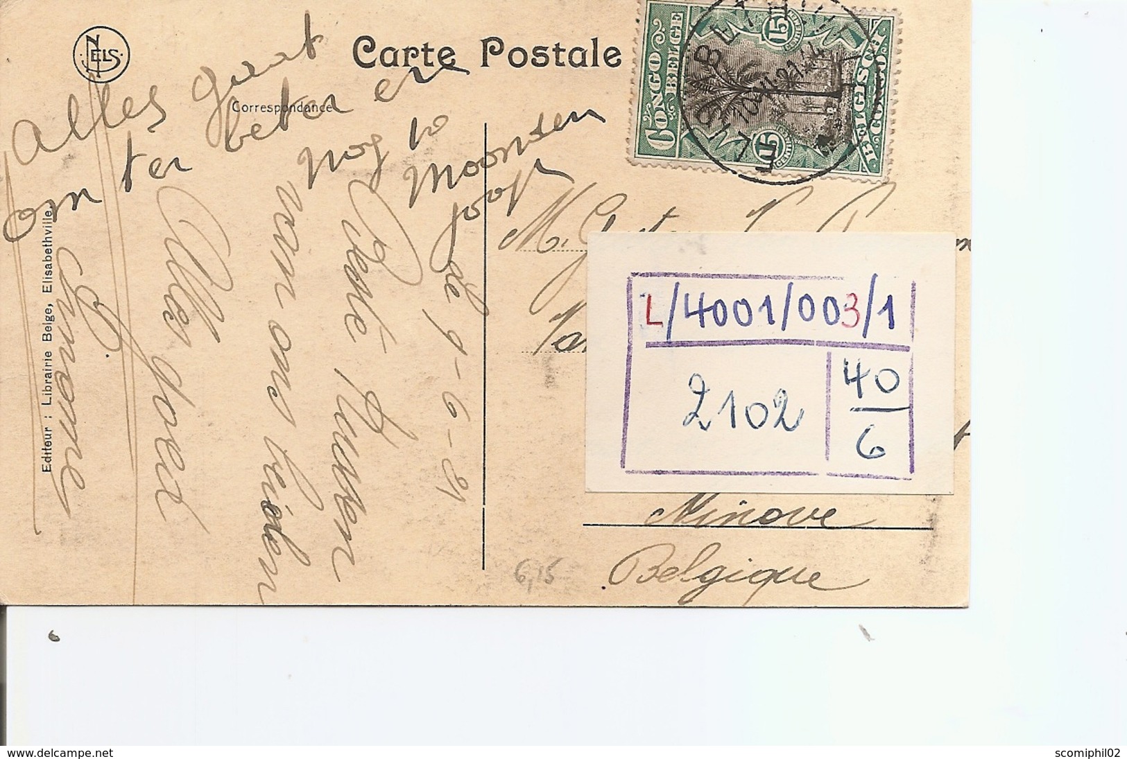 Congo Belge ( CP De 1921 De Elisabethville Vers La Belgique à Voir) - Lettres & Documents